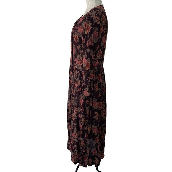 Pier 1 Passports Vintage Maxi Dress Size Medium Floral Brown Botanical Button Up - Picture 2 of 15